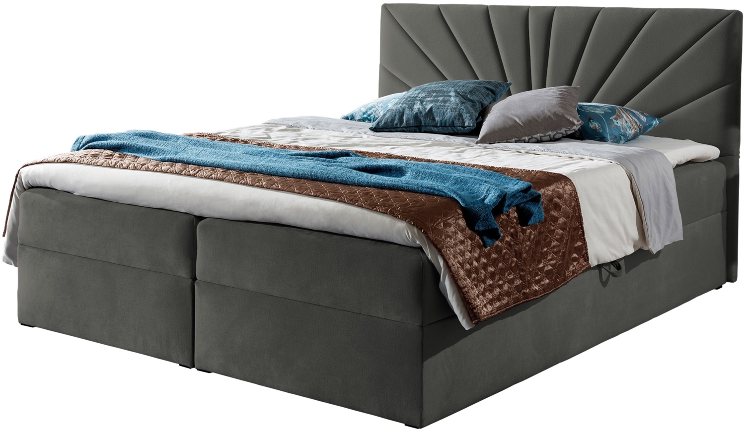 Boxspringbett Trifoli IV, Grau, 180 x 200 cm Bild 1