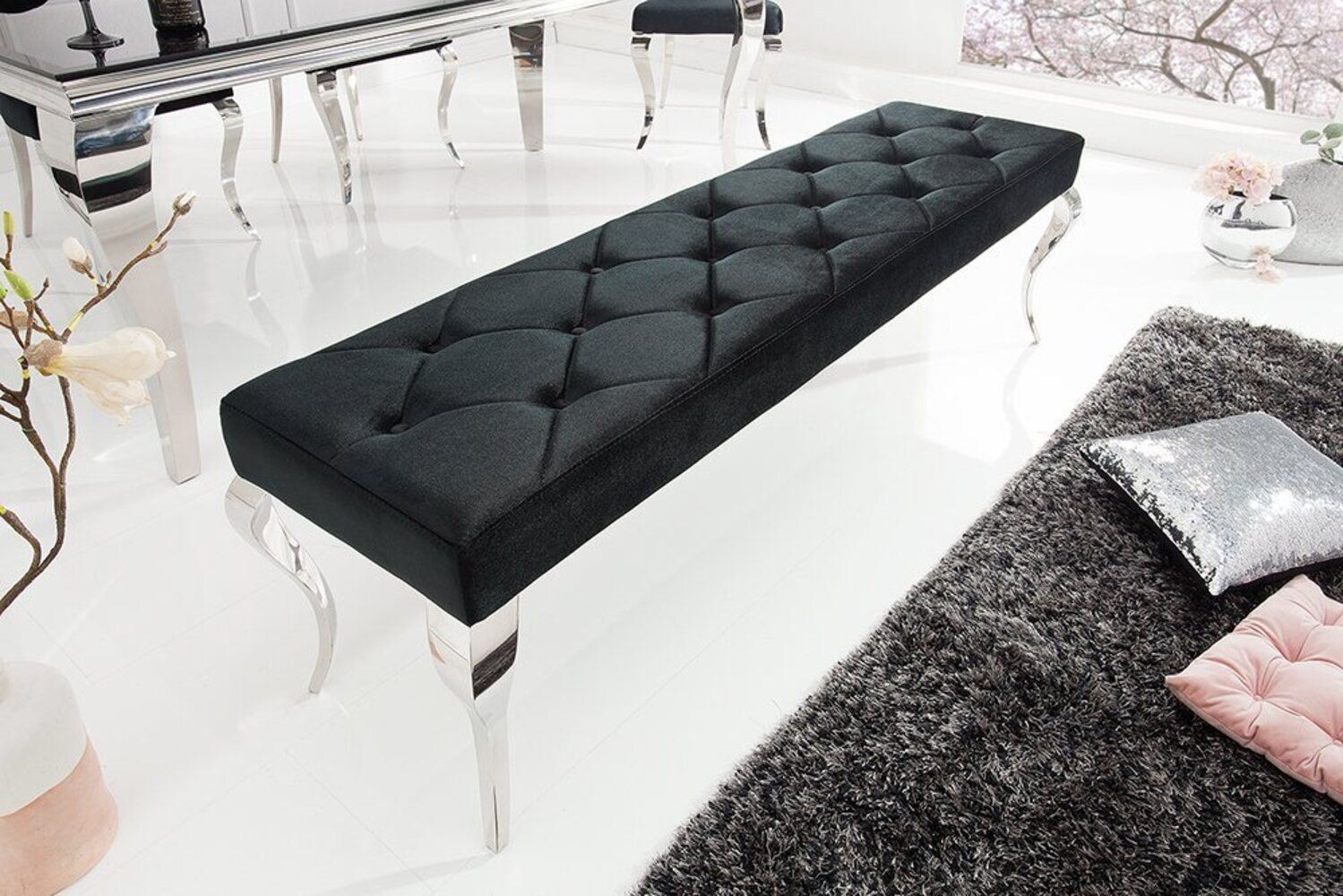 riess-ambiente Sitzbank MODERN BAROCK 172cm schwarz / silber, mit Samt-Bezug Bild 1