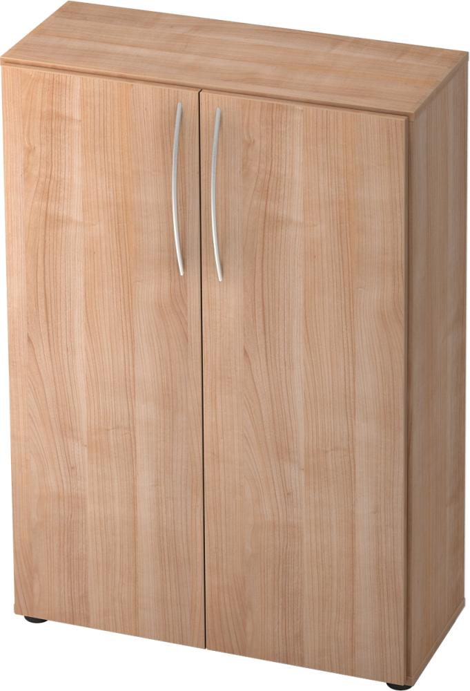 bümö Mehrzweckschrank 80cm breit, Aktenschrank o. Schuhschrank klein, Schrank mit Regal, Kommode in Nussbaum aus Holz, Vorratsschrank & Haushaltsschrank mit Metallgriffen, 4550-N-N-BM Bild 1