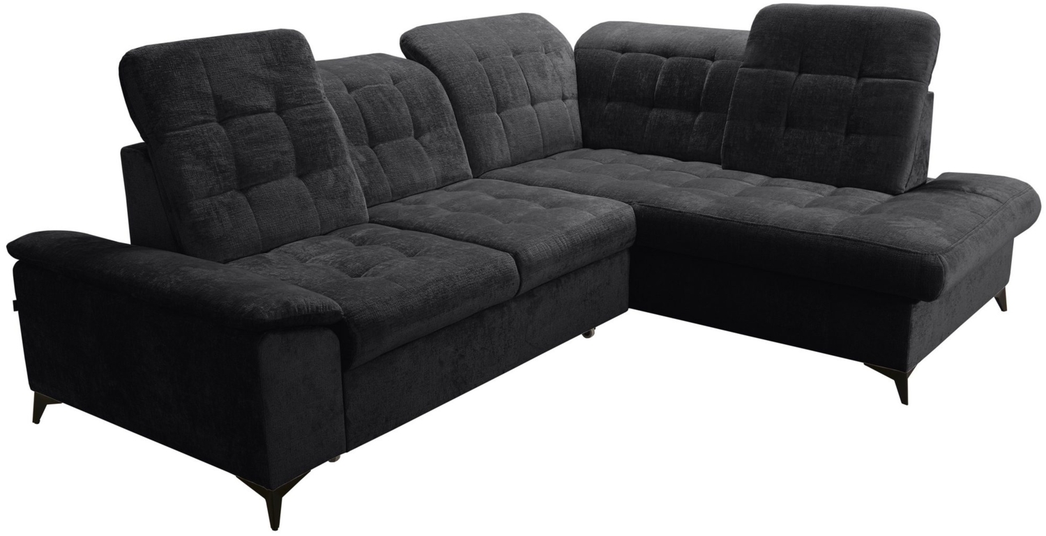 robin 'NEO' Ecksofa mit Schlaffunktion und verstellbarer Bettkasten, Chenille-Stoff schwarz, 343 x 210 x 90 cm Bild 1