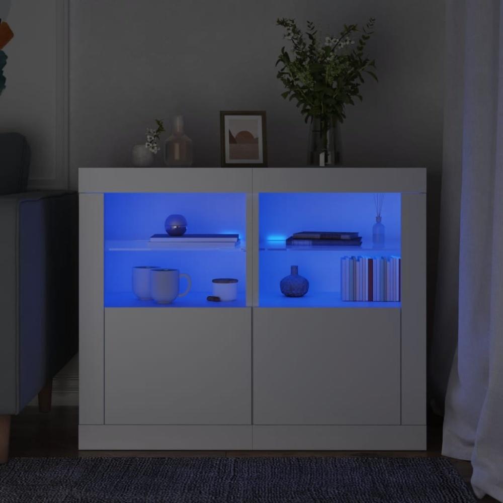 vidaXL Beistellschränke mit LED-Leuchten 2 Stk. Weiß Holzwerkstoff 836631 Bild 1