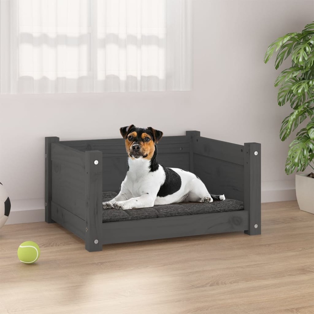 vidaXL Hundebett Grau 55,5x45,5x28 cm Massivholz Kiefer 821444 Bild 1