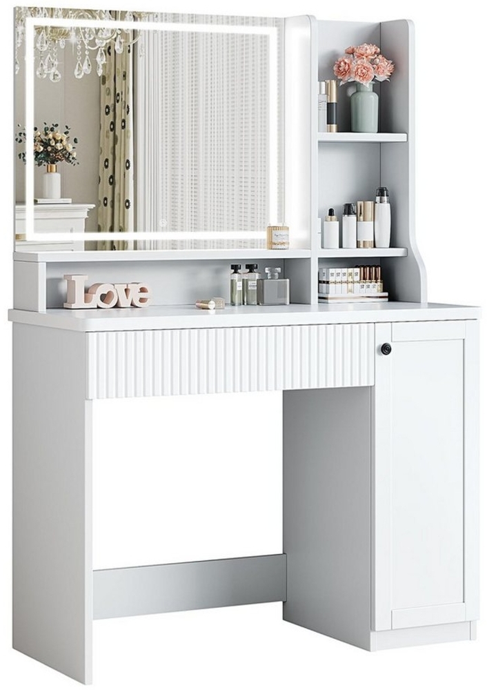 Dripex Schminktisch Schminktisch mit Spiegel, LED und Schubladen, weiß/braun, 90x 138,5cm Bild 1