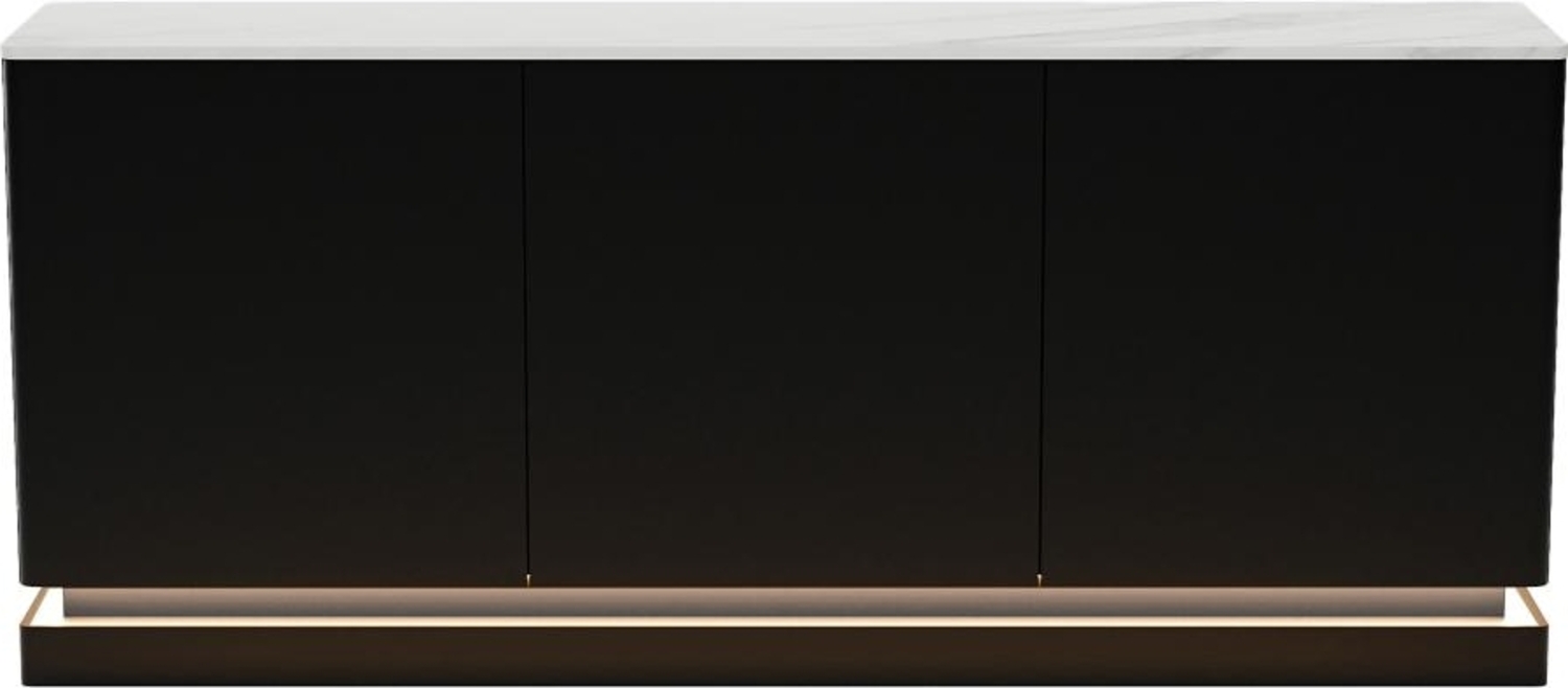 Vente-unique - Sideboard mit 3 Türen - Mit LED-Beleuchtung - MDF - Schwarz & weiße Marmor-Optik - DEVIKA von Pascal MORABITO Bild 1