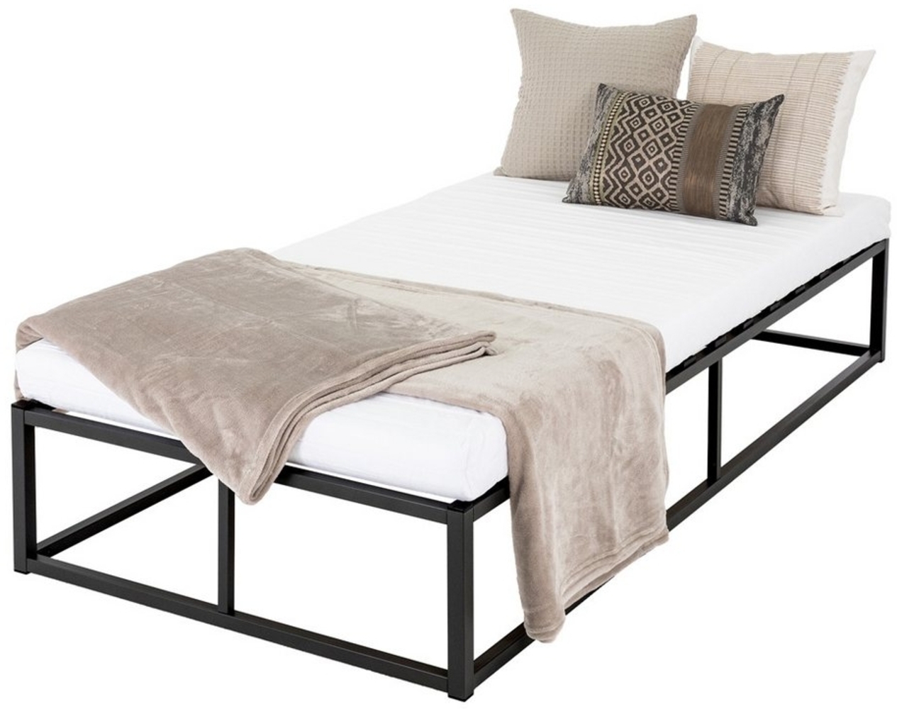 ML-DESIGN Metallbett Bett für Schlafzimmer mit Lattenrost auf Stahlrahmen robust, Gästebett 90x200 cm Schwarz mit Matratze 16cm leichte montage Bett Bild 1