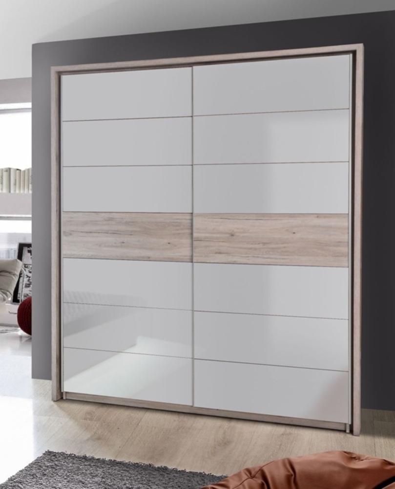 Kleiderschrank Schrank 2-türig sandeiche weiß Hochglanz 269cm Bild 1