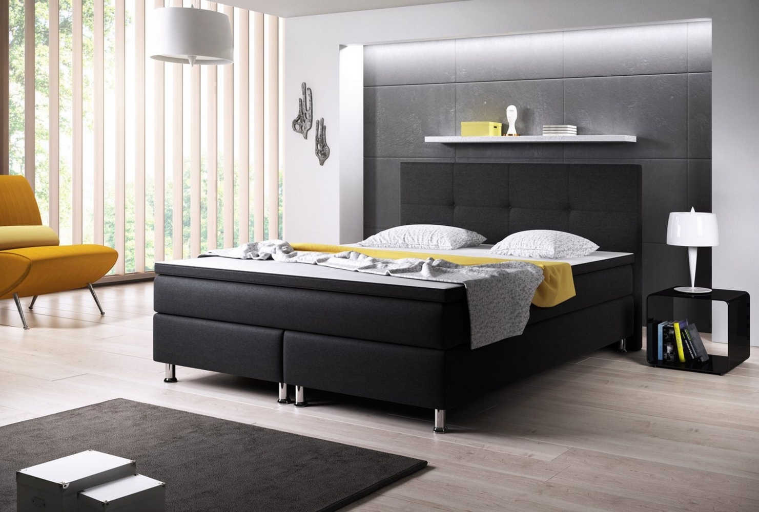 Boxspringbett Dallas 180x200 Webstoff Schwarz Bild 1