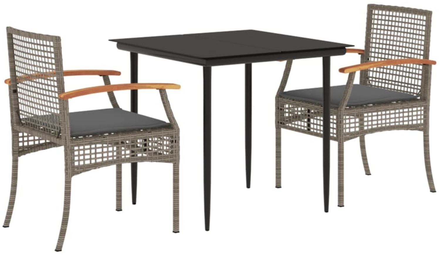 vidaXL 3-tlg. Garten-Essgruppe mit Kissen Grau Poly Rattan 3213610 Bild 1