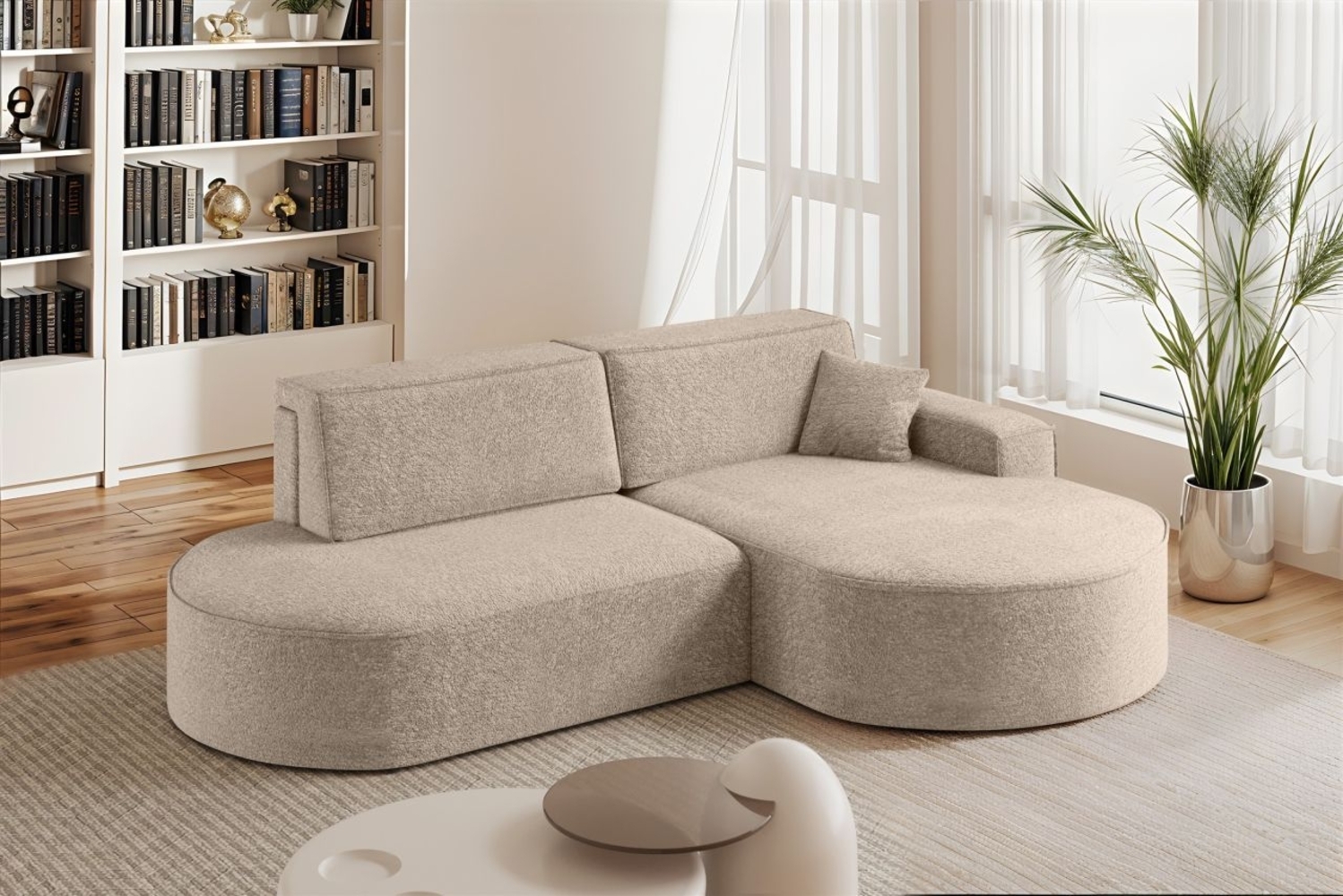 Ecksofa Schlafsofa Sofa VENEDIG Stoff Arena Beige Ottomane Rechts Bild 1
