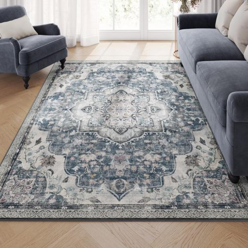 SONGMICS HOME Teppich, 160 x 230 cm, Wohnzimmerteppich, Rutschfester Teppich, traditioneller Vintage-Stil, für Wohnzimmer, Küche, Flur, Esszimmer, maschinenwaschbar, Taubengrau Bild 1