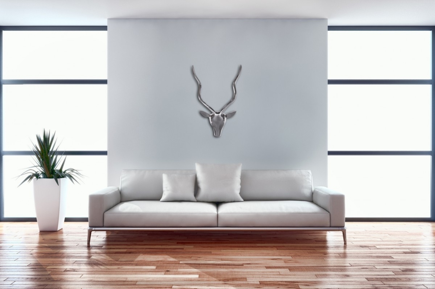 FineBuy Deko Hirschgeweih S Aluminium Wanddeko Landhausstil Silber Metall modern, Design Hirschkopf Landhaus Geweih Wand groß, Wohndeko Hirsch außen, Wandschmuck Bild 1