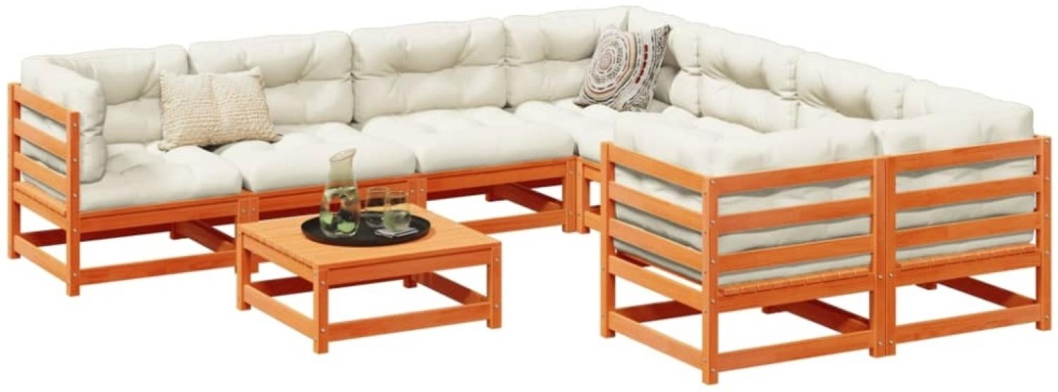 vidaXL 9-tlg. Garten-Sofagarnitur mit Kissen Wachsbraun Kiefernholz 3299371 Bild 1