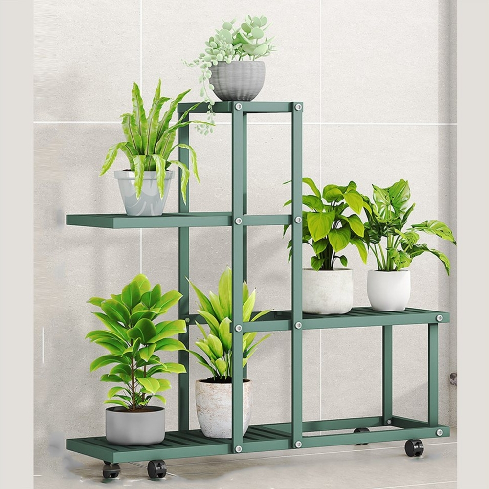 GarveeMore Blumenständer Pflanzenständer Blumenständer Schmiedeeisen Rack Organizer mit Rädern, Ecke mehrere Pflanzer Veranstalter Für Zimmer Ecke Balkon GartenTerras Bild 1