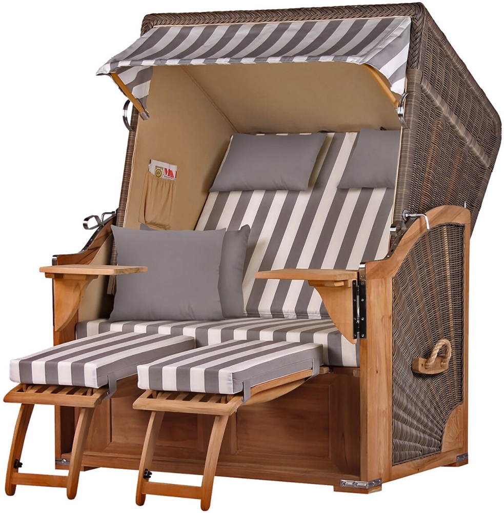 Strandkorb - bene living - Schaalsee Teak - PE grau - Modell 513 - inkl. Liftersystem Bild 1