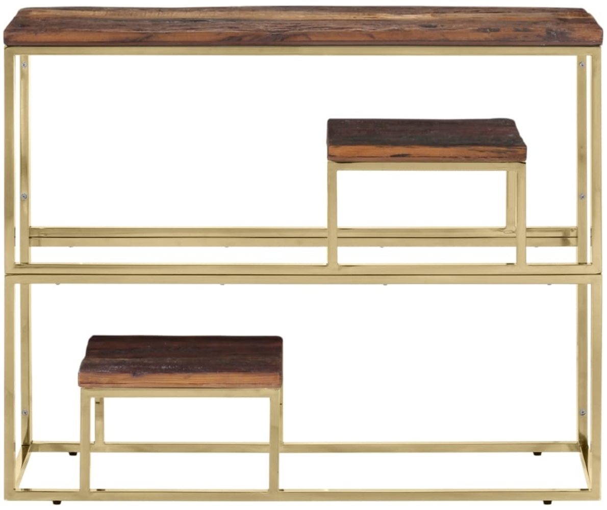 vidaXL Konsolentisch Golden Edelstahl und Massive Holzschwellen 350014 Bild 1