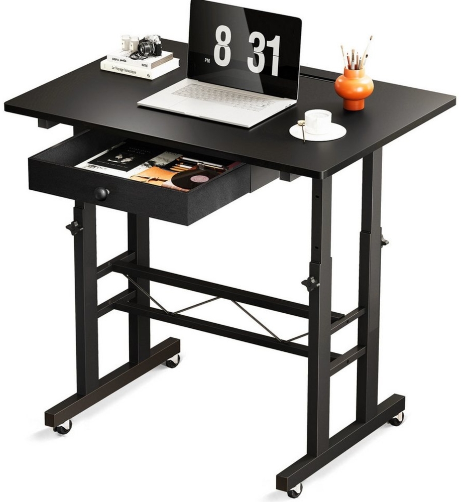 GTPLAYER Schreibtisch Höhenverstellbarer Schreibtisch, Computertisch Laptoptisch, mit Schubladen und Rollen 80 * 50*(73-115) cm Bild 1