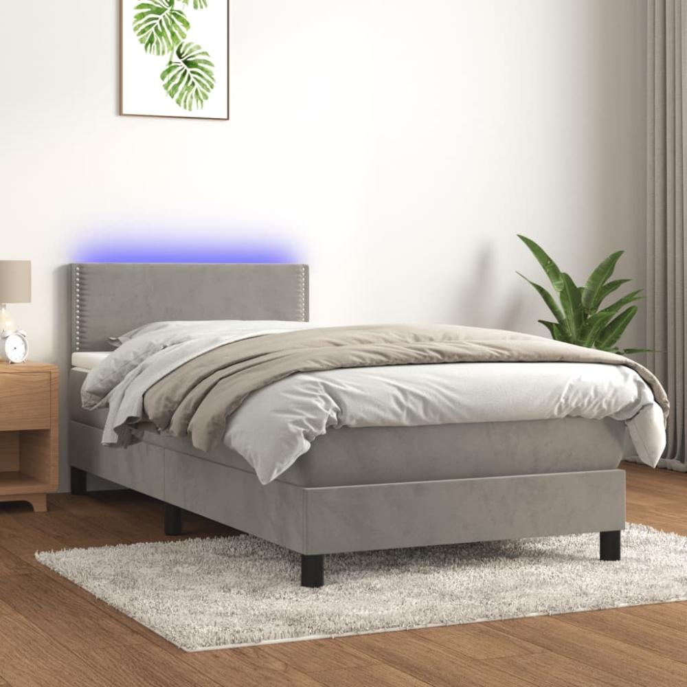 vidaXL Boxspringbett mit Matratze & LED Hellgrau 90x200 cm Samt, Härtegrad: H2 [3134321] Bild 1