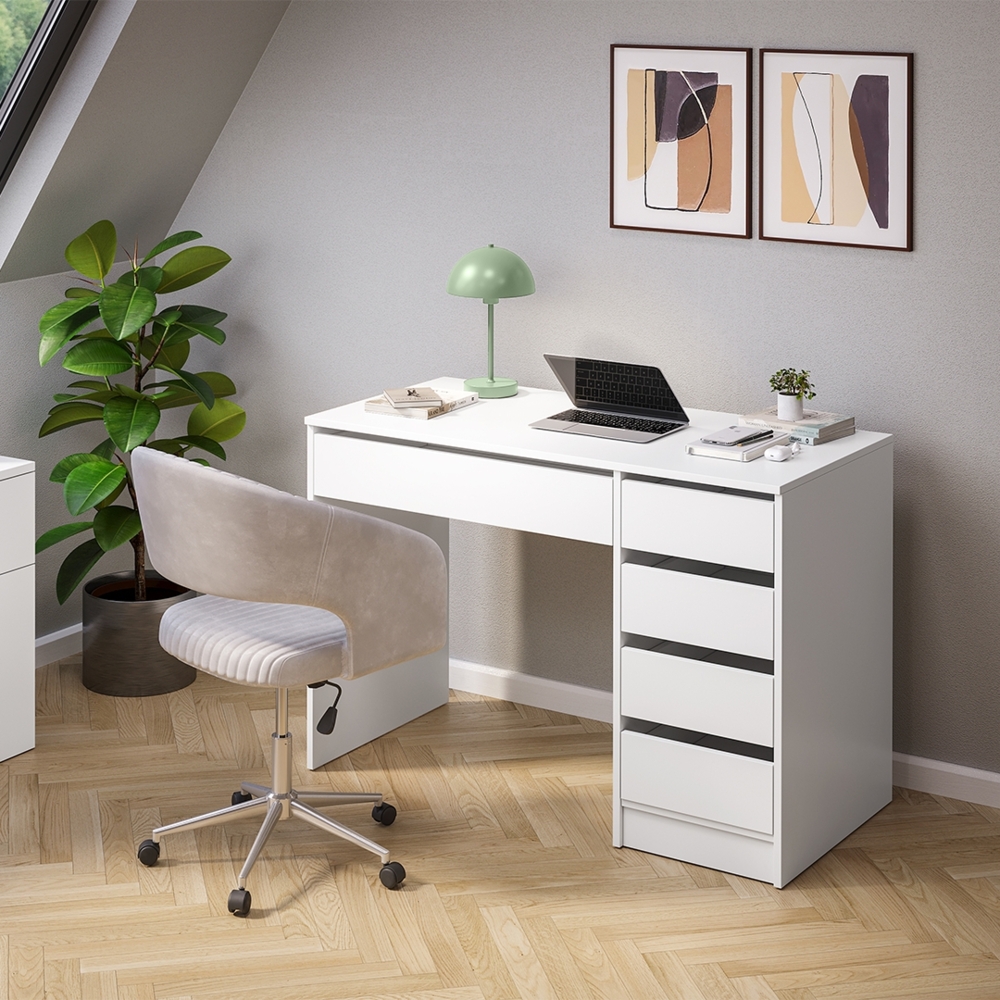 Bellamio 'Nore' Schreibtisch mit 5 Schubladen, beidseitig montierbar, weiß, 75x53x110 cm, Computertisch mit Stauraum Bild 1
