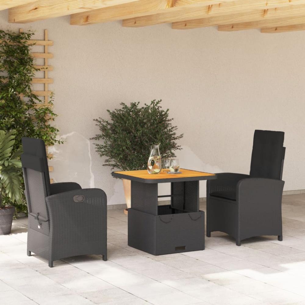 vidaXL 3-tlg. Garten-Essgruppe mit Kissen Schwarz Poly Rattan Bild 1