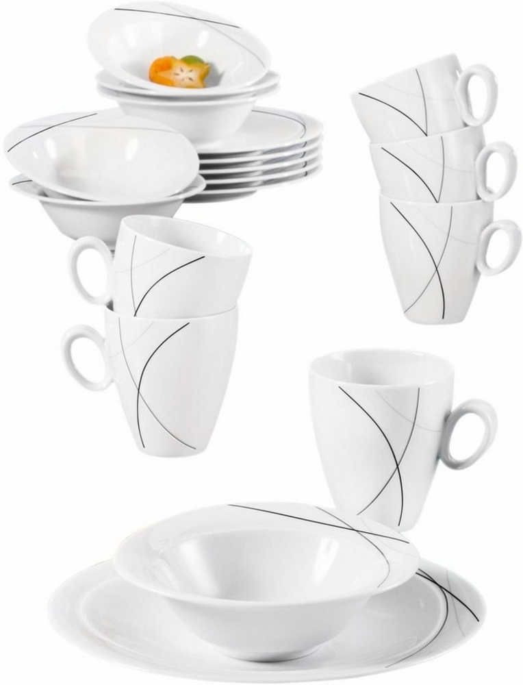 Seltmann Weiden Trio Highline Frühstück-Set, Geschirrset, Service, Geschirr Set, Porzellan, Grau, schwarz, 18-tlg, 1727288 Bild 1