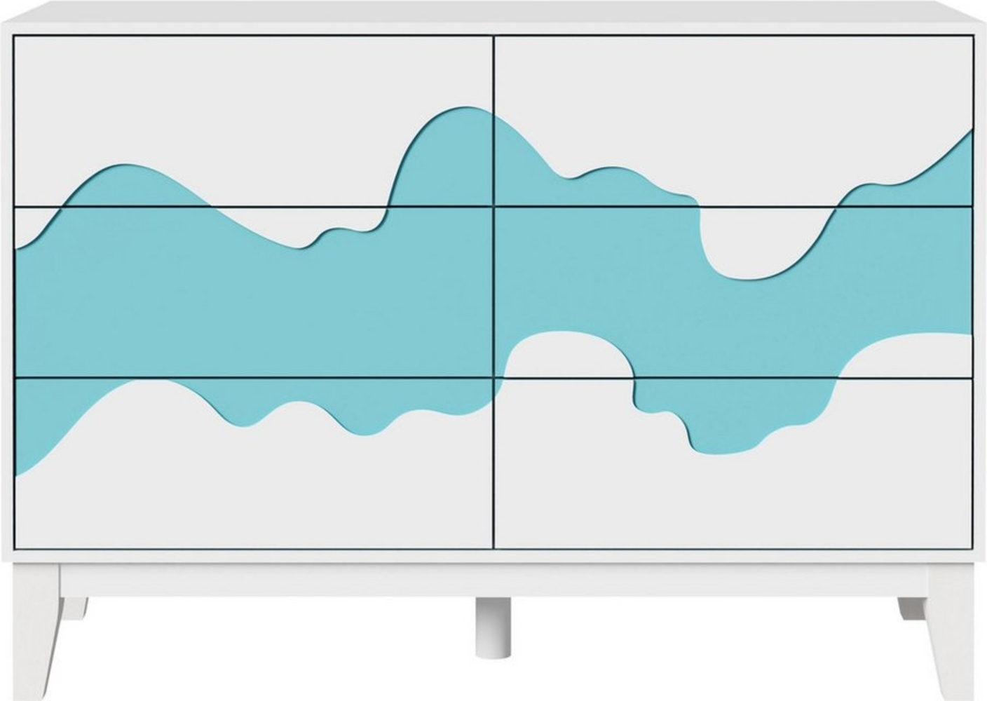 UEV Kommode mit 6 Schubladen, Sideboard mit unregelmäßigem Wellenmuster (mit Kippschutz Drucktüröffner, 100x35x72cm), Schrank Mehrzweckschrank für Schlafzimmer Wohnzimmer Flur Bild 1