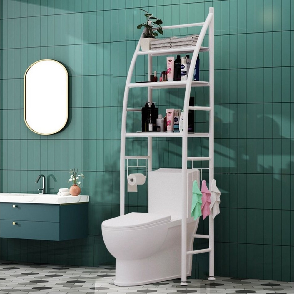 Vicbuy Badregal Standregal mit 3 Haken, 3-Tiers Stahl Toilettenregal, WC-Regal, Metall Badezimmerregal, Aufbewahrungsregal, Waschmaschinenregal, 166*50cm Bild 1