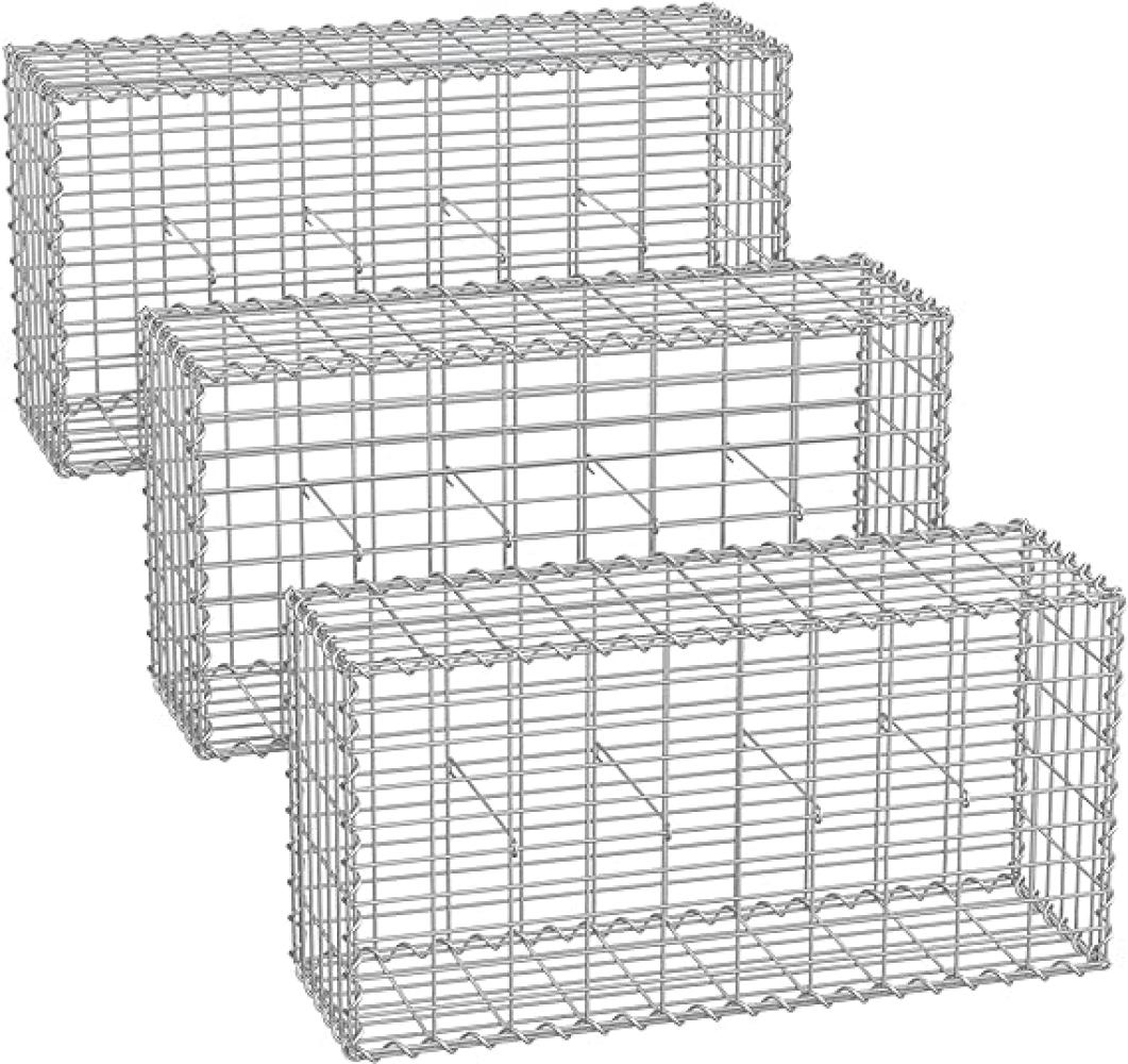 Gabionenkorb,100 x 50 x 30 cm,3er Set, Metall-Steinkorb mit 5 x 10 cm Maschenweite für Mauersteine, verzinkt, Steingabione Mauer, silber GGB353 Bild 1