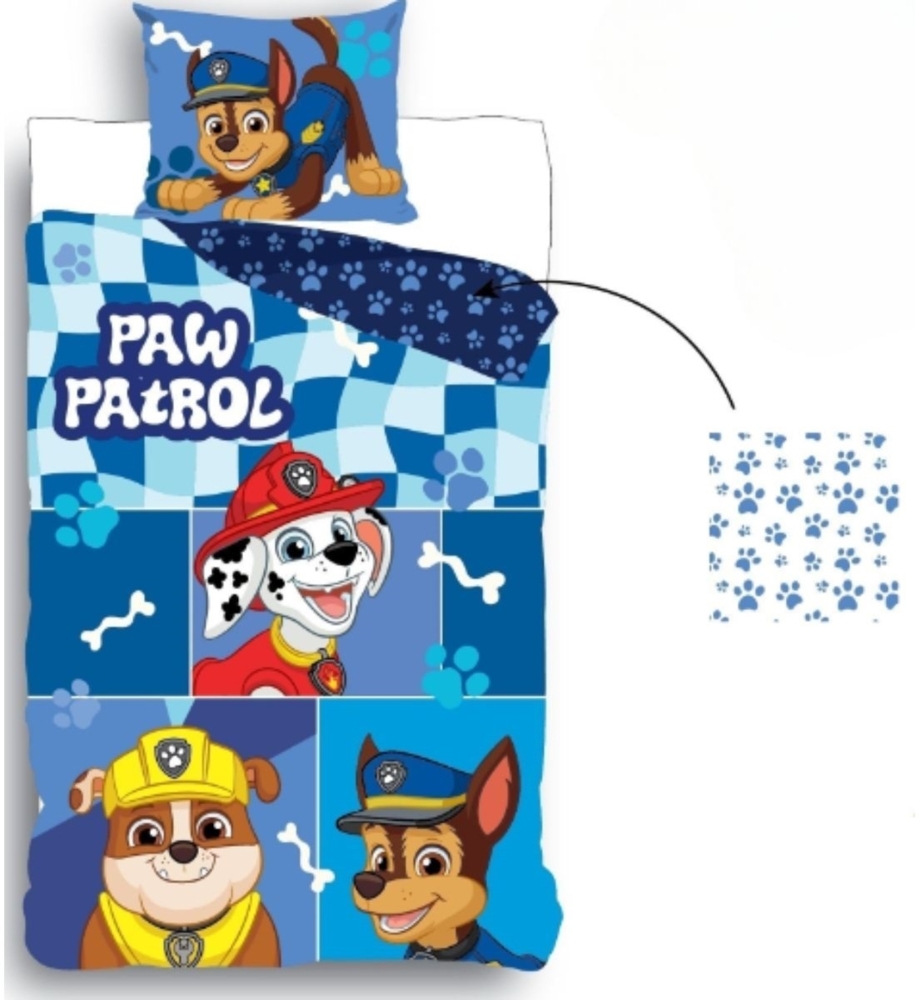 Paw Patrol Bettbezug 135x200 cm & Kopfkissenbezug 80x80 cm – Aus 100% Baumwolle für Kinder Blau Bild 1