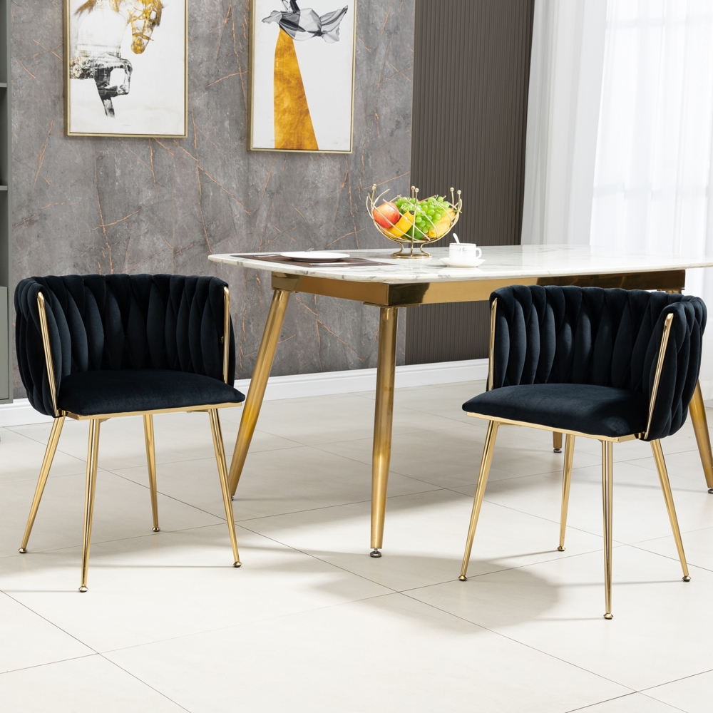 LVHOM Esszimmerstuhl 2er Set mit runden Rückenlehne, Wohnzimmerstuhl aus Samt, Polsterstuhl Wohnzimmerstuhl, schwarzem Gestell Küchenstuhl 2St Bild 1