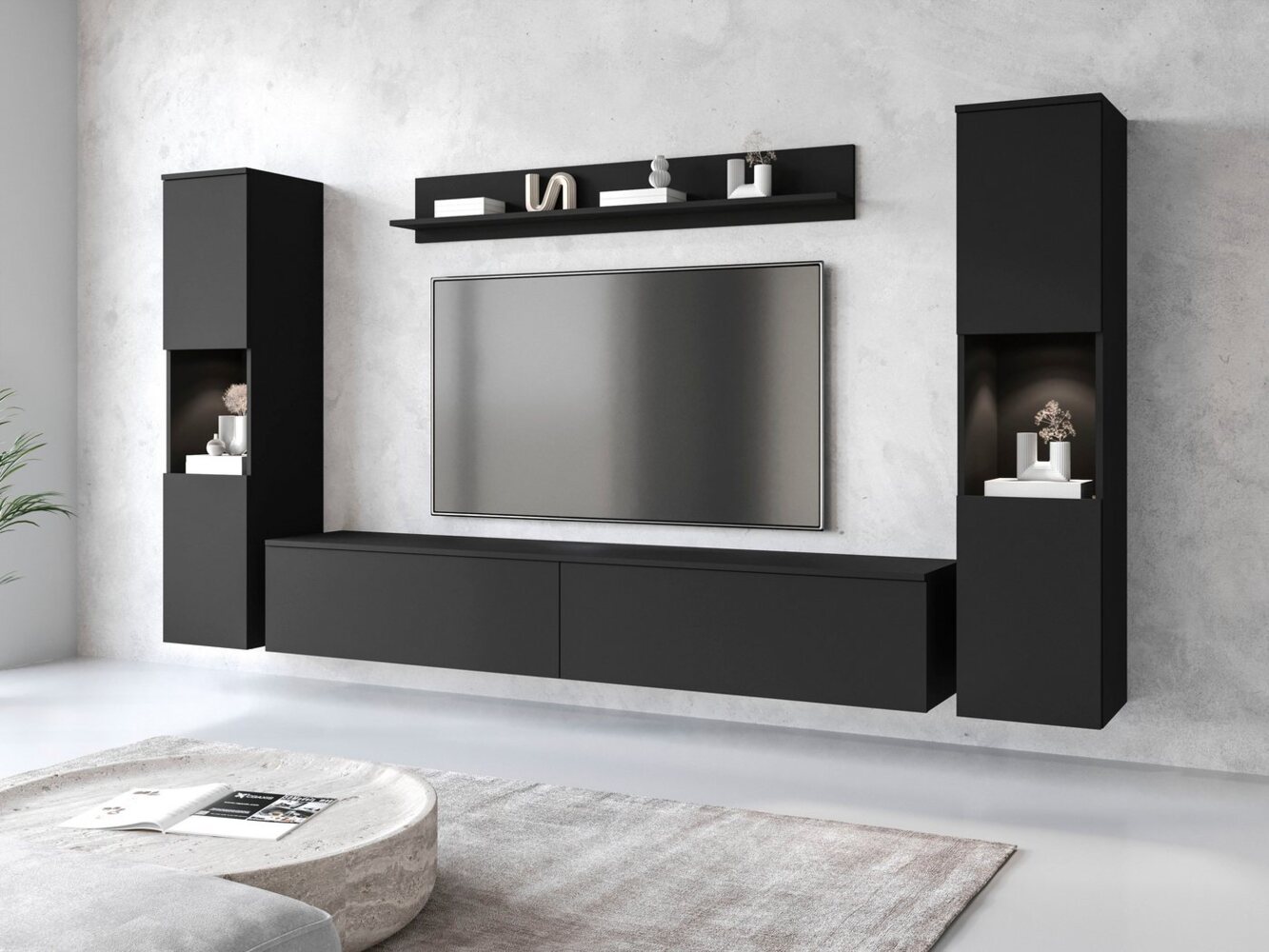 INOSIGN Wohnwand PARIS, (Komplett-Set, 4-St), TV-Wand 260cm breite, grifflose Design, stehend und hängend montierbar Bild 1