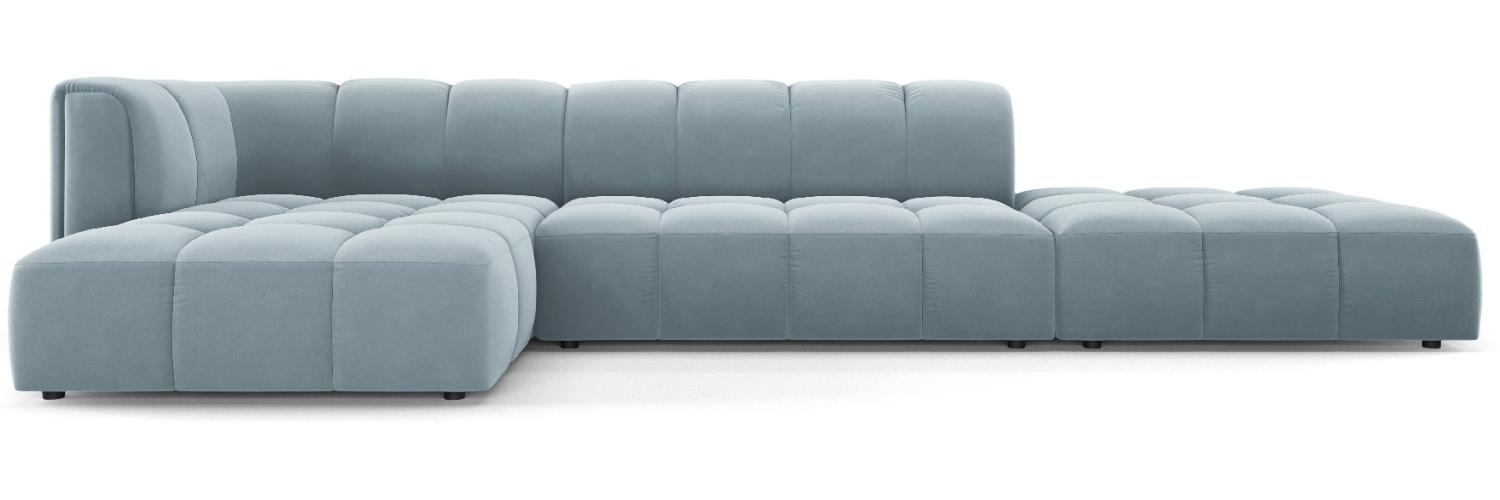 Micadoni Modulares Ecksofa Serena 5-Sitzer, offene Seite, Samtstoff Beige, Hellblau, Links Bild 1