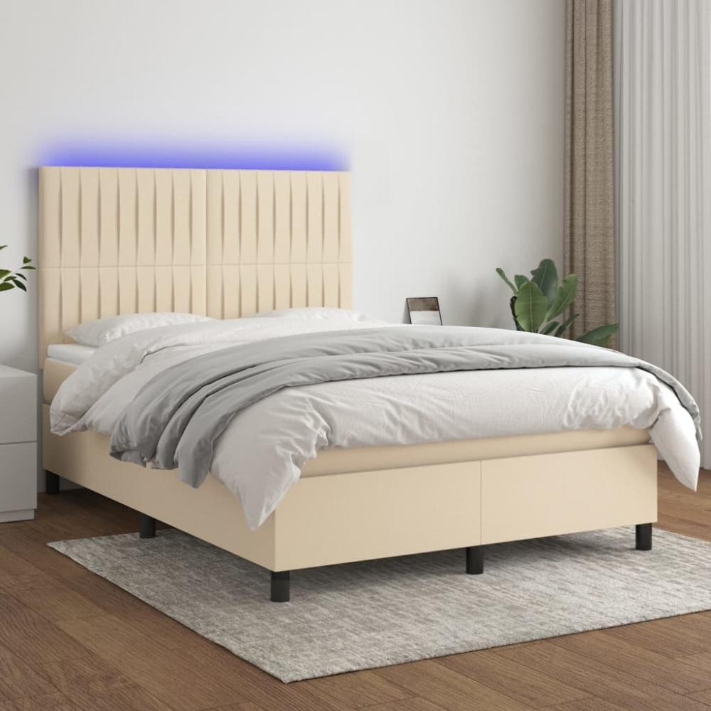 Boxspringbett mit Matratze & LED Stoff Creme 140 x 200 cm, Härtegrad: H2 [3135042] Bild 1