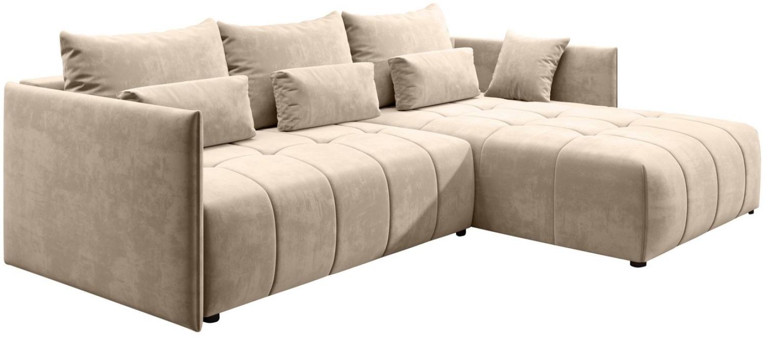 Furnix Ecksofa Bruz Sofa Couch ausziehbar mit Bettkasten Kissen Schlafsofa 12 Farben, Liegefläche 147x232 cm Bild 1