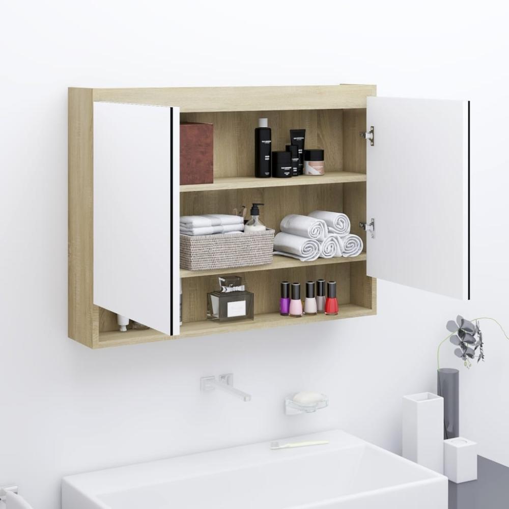 vidaXL Spiegelschrank fürs Bad 80x15x60 cm MDF Weiß und Eiche-Optik 331537 Bild 1