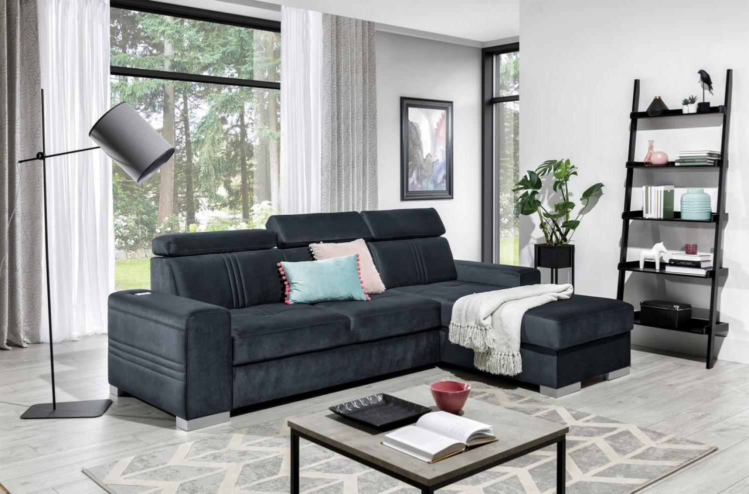 Ecksofa Schlafsofa NOLAN XS inkl. USB in Stoff Element Anthrazit Ottomane Rechts Bild 1