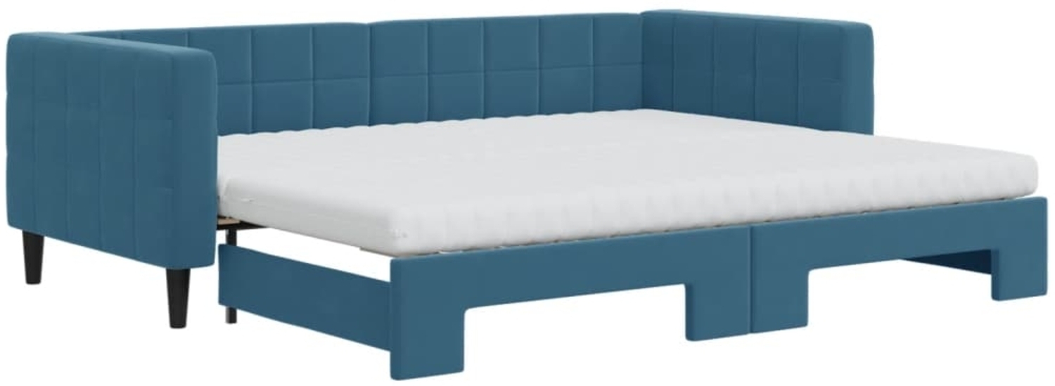 vidaXL Tagesbett Ausziehbar mit Matratzen Blau 90x200 cm Samt 3196714 Bild 1