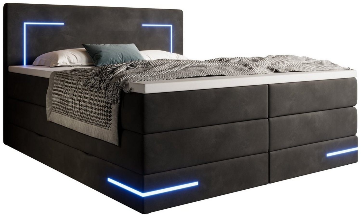 wonello Boxspringbett Detroit, Samt Bett mit LED Beleuchtung, Bettkasten und Topper Bild 1