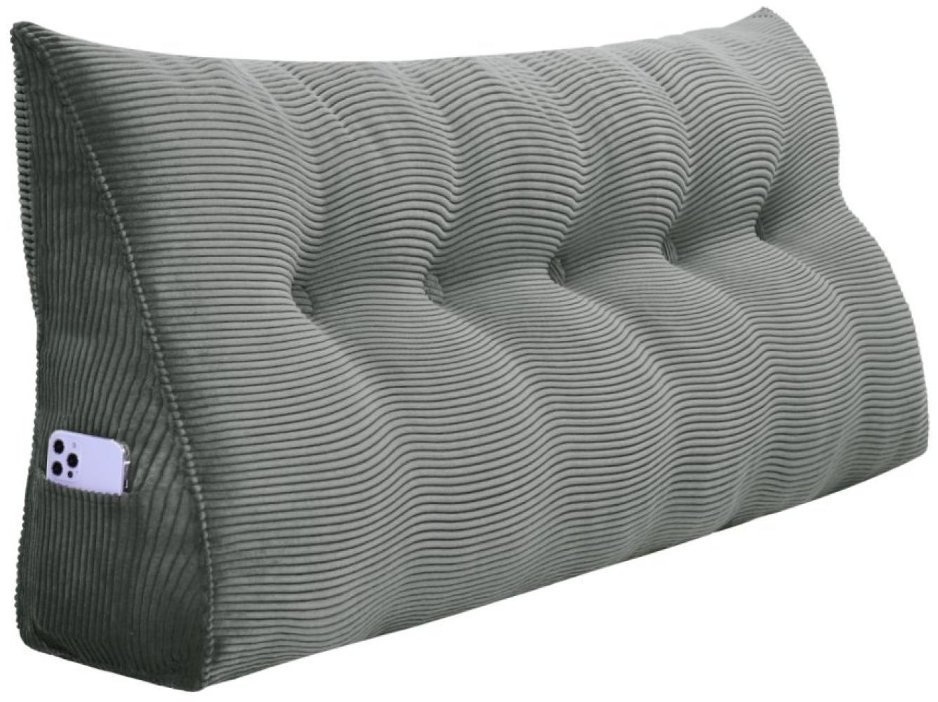 VERCART Großes Keilkissen, Langes Lesekissen, Bettruhe Rückenkissen, Dreieckiges Liegekissen, Dekoratives Kopfteilkissen für Tagesbett oder Tiefes Sofa, Cord Grau, 160cm Bild 1