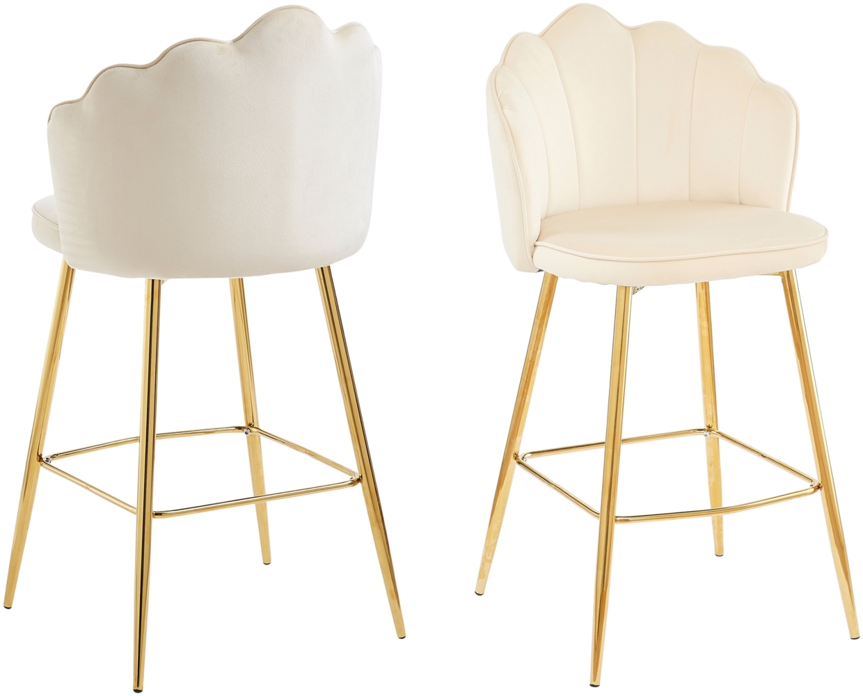 Barhocker Beige 2er Set 52 x 54 cm Samt Muscheldesign mit Metallgestell Gold Bild 1