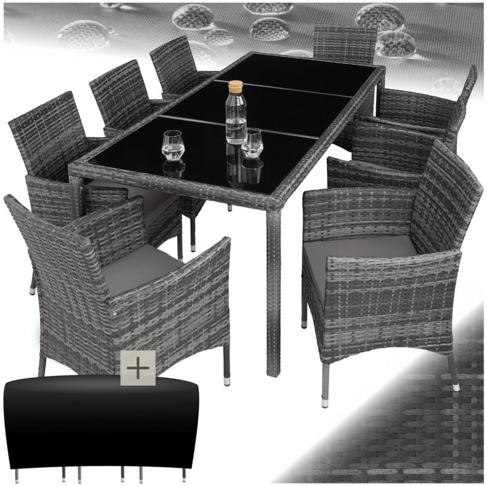tectake Sitzgruppe Rattan Sitzgruppe 8+1 mit Schutzhülle, (Set, 9-tlg), Hochwertige Polyrattan Garnitur im modernen Design Bild 1