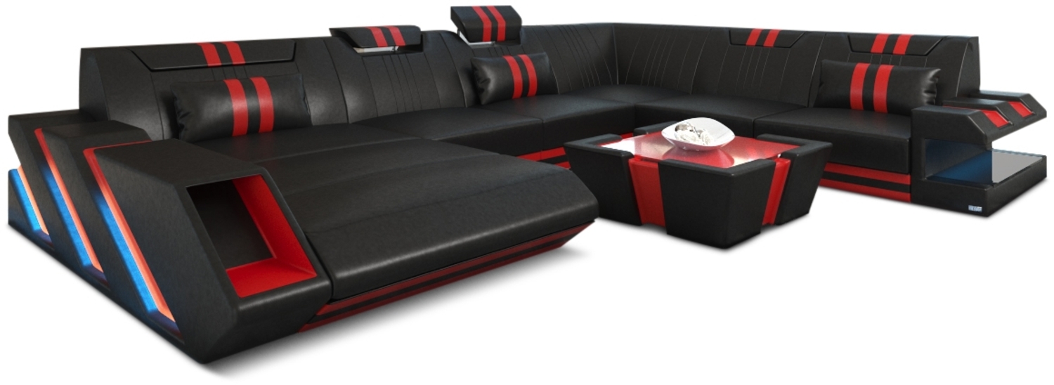 Sofa Dreams 'XXL Apollonia' Wohnlandschaft, 77 x 271 x 356 cm, Schwarz / Rot, Büffelleder, Links Bild 1