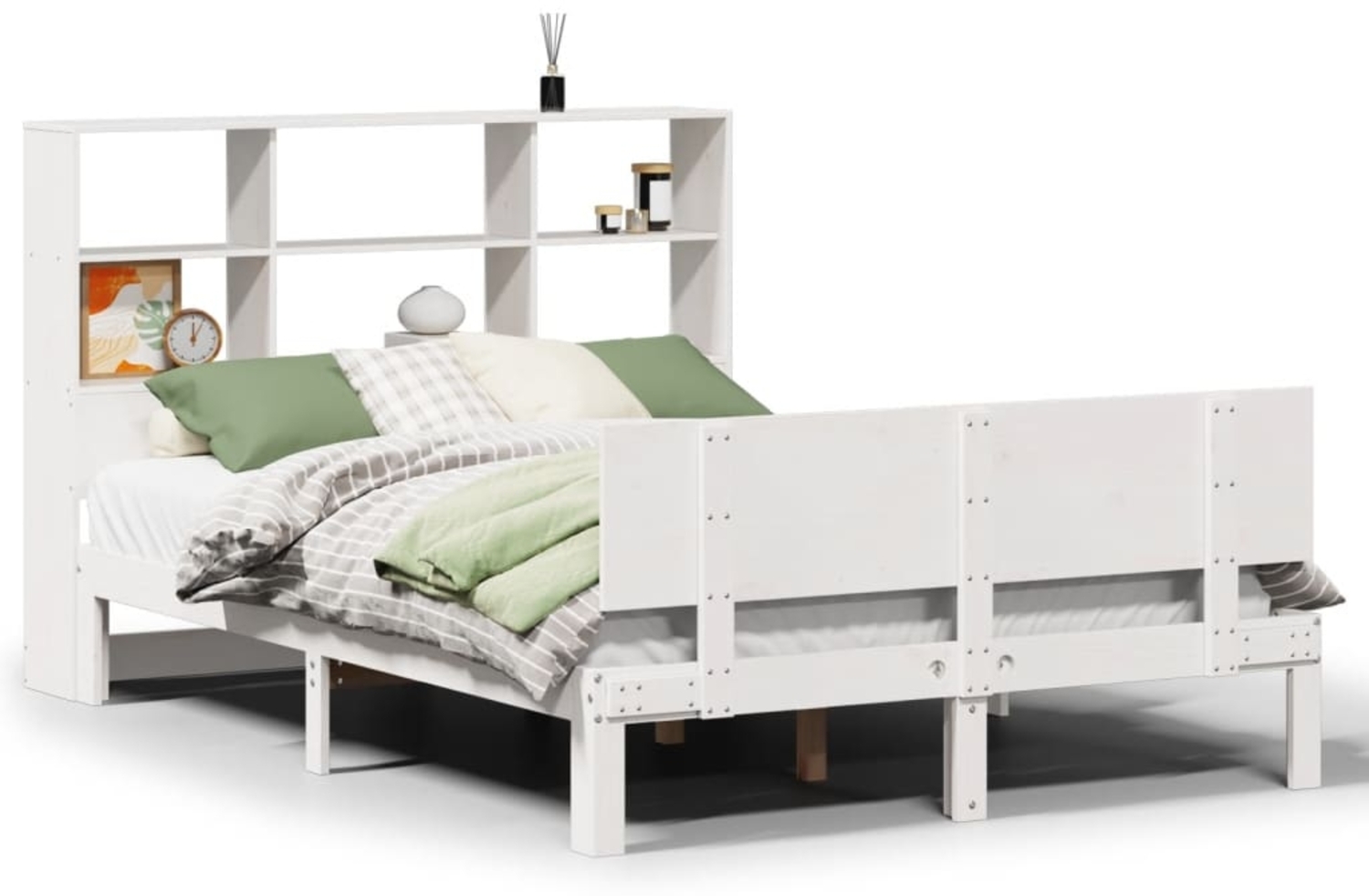 vidaXL Massivholzbett mit Regal ohne Matratze Weiß 160x200 cm Kiefer 3322671 Bild 1
