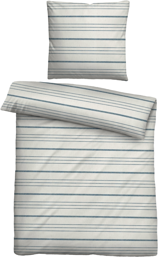 biberna 0840503 Melange-Flanell Bettwäsche QUERSTREIFEN, ciel, 1x 135x200 cm + 1x 80x80 cm Bild 1