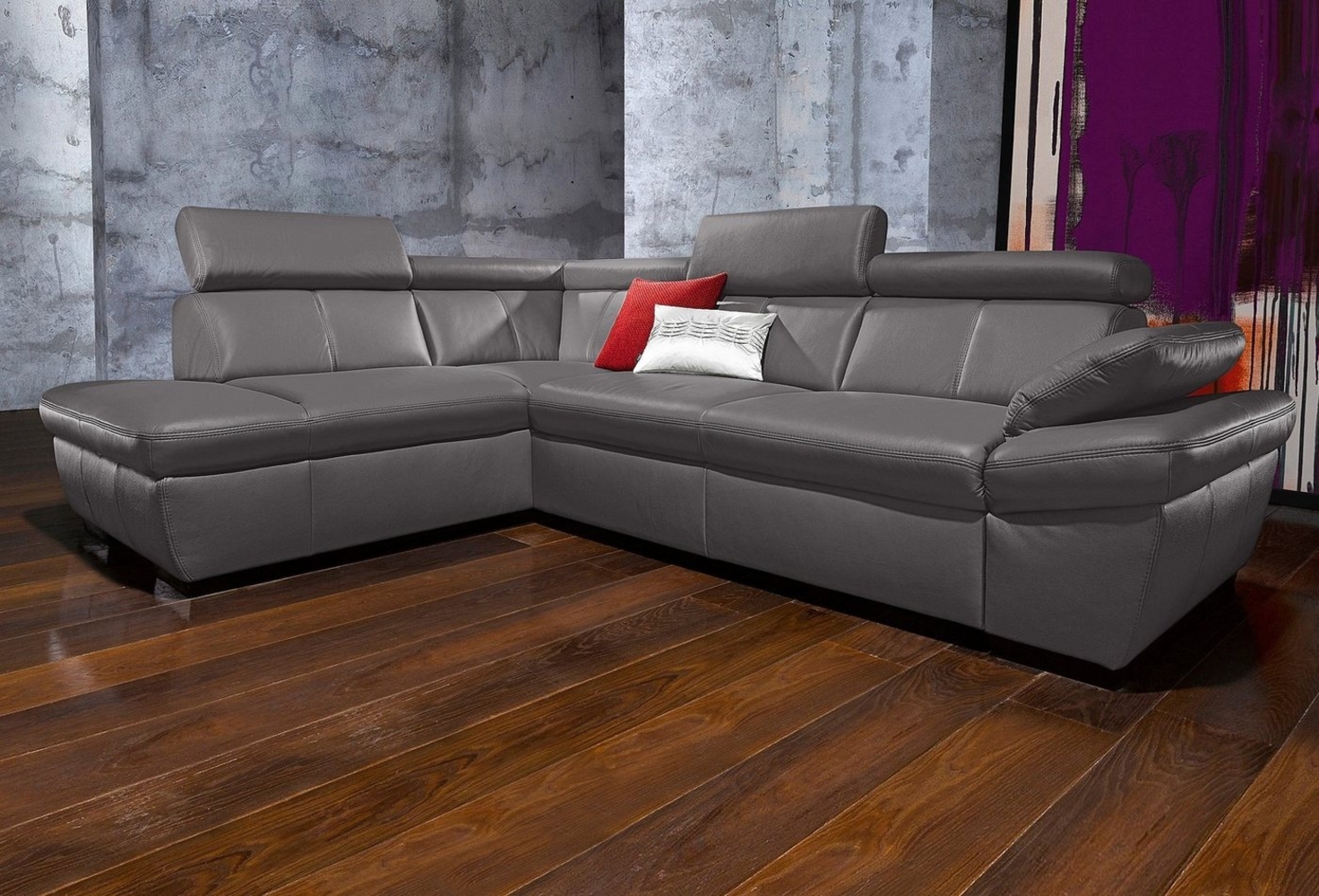 exxpo - sofa fashion Ecksofa Salerno, klassisch modernes Funktionssofa, hoher Sitzkomfort, L-Form, inkl. Kopf- und Armteilverstellung, wahlweise mit Bettfunktion Bild 1