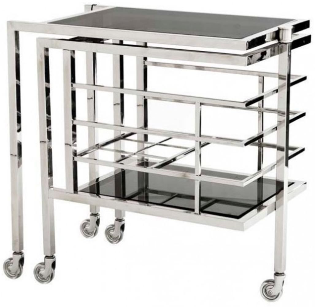 Casa Padrino Luxus Bar Trolley Servierwagen aus Edelstahl und Glas 77 x 42 x H. 77 cm - Luxus Hotel & Restaurant Einrichtung Möbel Bild 1