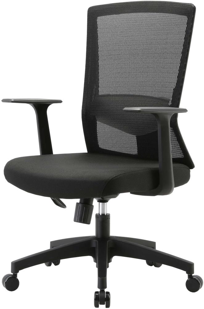 Bürostuhl HWC-J90, Schreibtischstuhl, ergonomische S-förmige Rückenlehne, verstellbare Taillenstütze ~ schwarz Bild 1