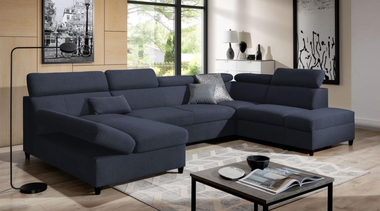 Wohnlandschaft Schlafsofa Sofa ANTON in Stoff Esito Dunkelblau Ottomane Links Bild 1