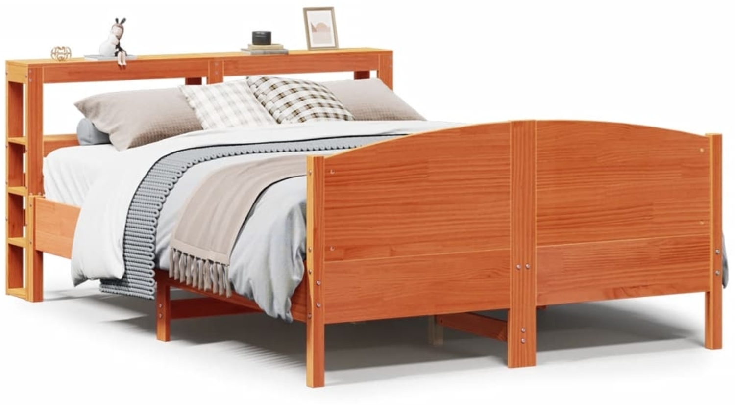 vidaXL Massivholzbett ohne Matratze Wachsbraun 135x190 cm Kiefernholz 3306236 Bild 1