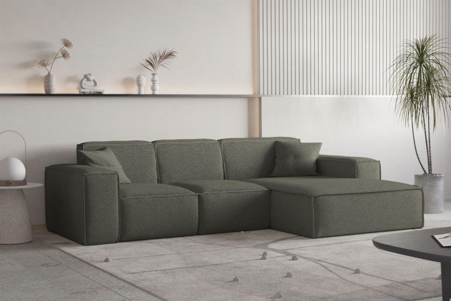 Ecksofa Designersofa CELES PREMIUM Stoff Ascot Bukla Moosgrün Ottomane Rechts Bild 1