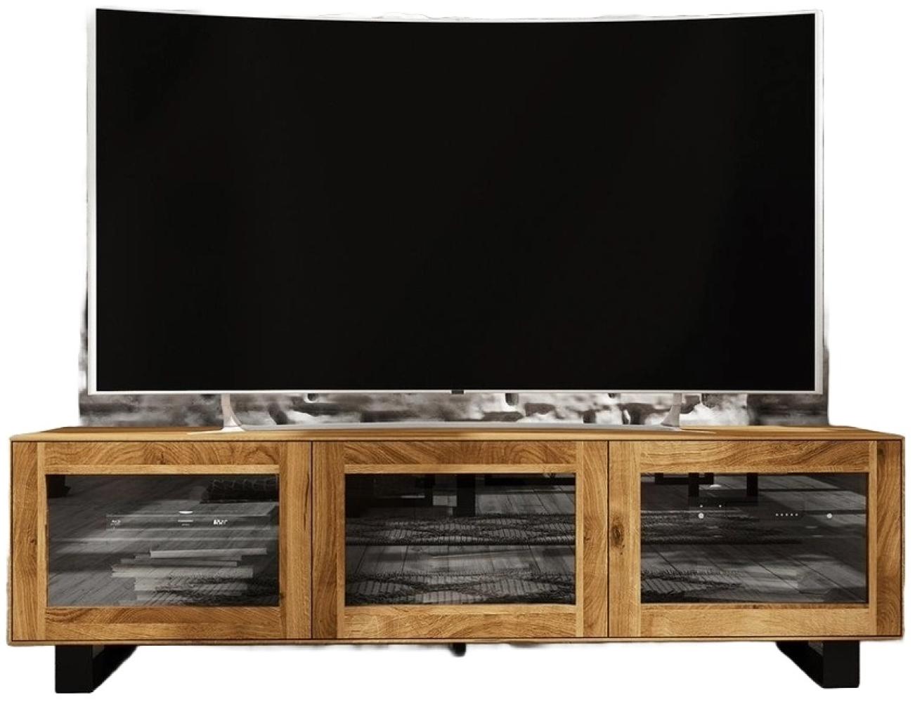 TV-Board Leeds Wildeiche massiv 198x50x56 Metallfußgestell Schwarz und 3 Türen Bild 1